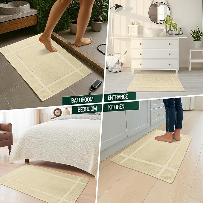 Pearl Linens Pack of 6 100% Cotton Bath Mat 18x25 inches, Soft & Absorbent Quick Dry Bathroom Mat Set, Not Bathroom Rugs, After Shower Mat, Bath Tub Mat, 781 GSM, Machine Washable, Beige