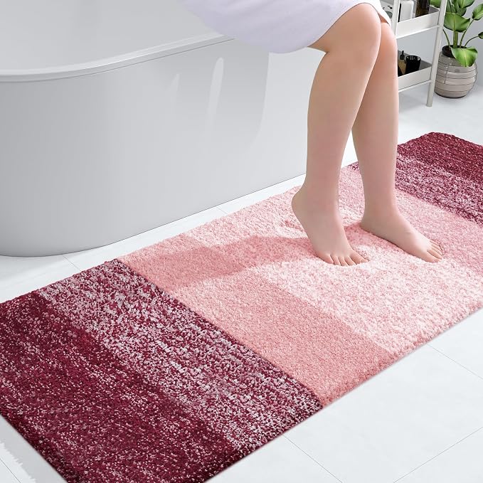 OLANLY Bathroom Runner Rugs Mat 59x24, Extra Soft Absorbent Microfiber Bath Rugs, Rubber Backing, Quick Dry, Washable Long Bath Mats for Bathroom Floor, Tub and Shower, Home Decor Accessories, Red