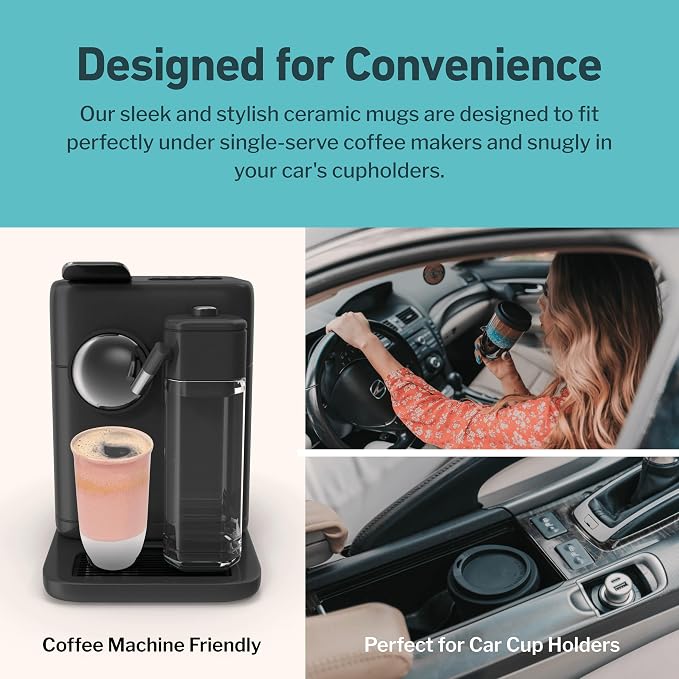 NOVA CERAMICS Travel Mug On the Go Coffee Mug Microwave & Dishwasher Safe Green Tumbler - Gifts For Women Men 16oz Afterglow