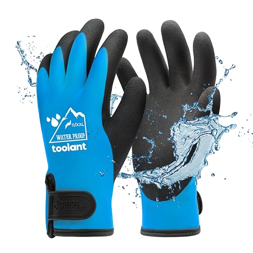 toolant 100% Waterproof Winter Work Gloves, Thermal Insulation with Grip | Touchscreen, Freezer Work for Men and Women, Cold Weather Work & Outdoor Tasks, Blue, XX-Large
