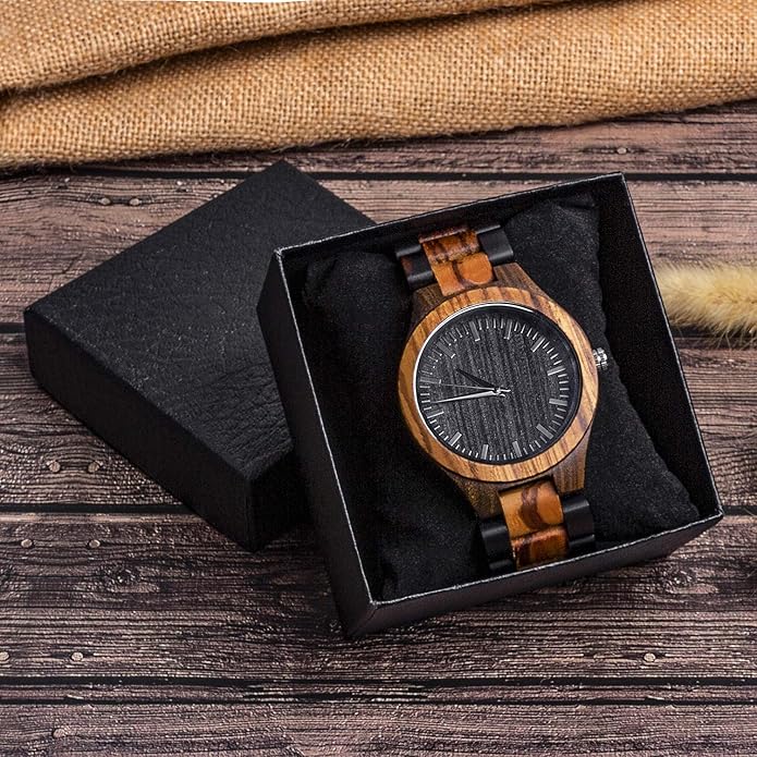 Custom Engraved Wood Watch Gifts for Fiancé Boyfriend Husband Men Him As Personalized Anniversary Christmas Birthday Father Day Graduation Valentine's Wooden Idea
