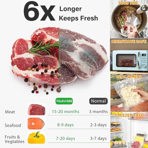 100 Pack Vacuum Sealer Bags for Food Saver - PreCut 8"x12", Commercial Grade BPA Free, 6X Freshness Airtight Food Storage Bags for Freezer & Sous Vide, Fits All Clamp Machines