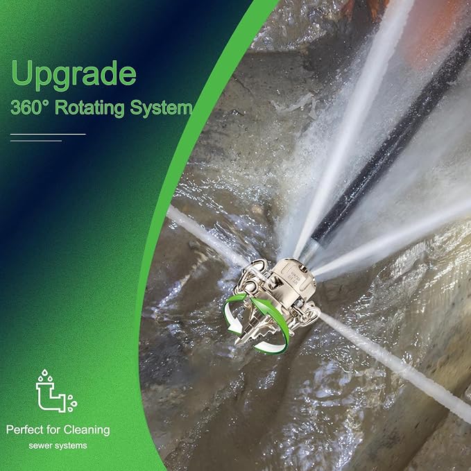 1/2 NPT Sewer Jetter Rotating Nozzle - Cutting Roots, for 2900 psi, 40L/Min (10.57GPM) Pressure Washers, Stainless Steel Drain Cleaning Tool, for Household sewers, Commercial Pipelines