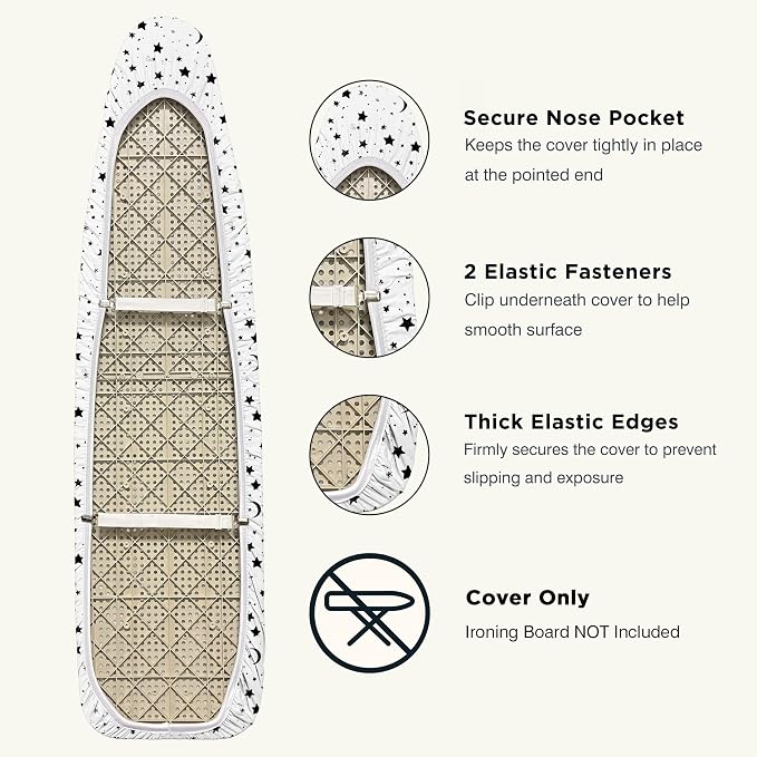 UniSimp Ironing Board Cover and Pad 15"x54" Extra Thick Natural Cotton, Scorch and Stain Resistant Padding, Standard Size Iron Board Cover with Fasteners Heavy Duty Elastic Edge, Heatproof Nightfall