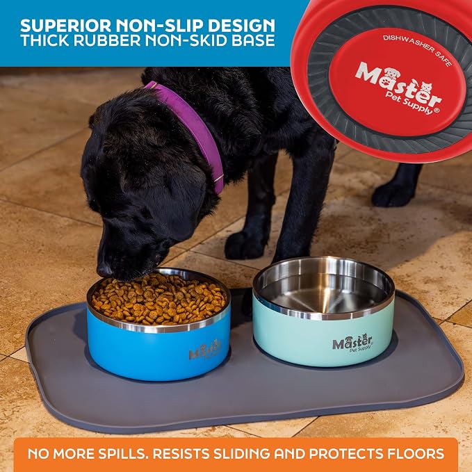 Master Pet Supply Stainless Steel Dog Bowls - 64 oz, Heavy Duty - Crimson Flame, Double Wall Extra-Thick Insulated, Non-Slip Pet Water Bowl for Dogs, Cats & Pets, Anti Rust Metal, Dish Washer Safe