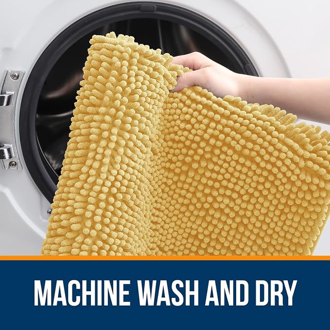 OLANLY Large Bathroom Rugs 40x32, Extra Soft Absorbent Chenille Bath Rugs, Rubber Backing Quick Dry, Machine Washable Bath Mats for Bathroom Floor, Tub and Shower, Home Decor Accessories, Yellow