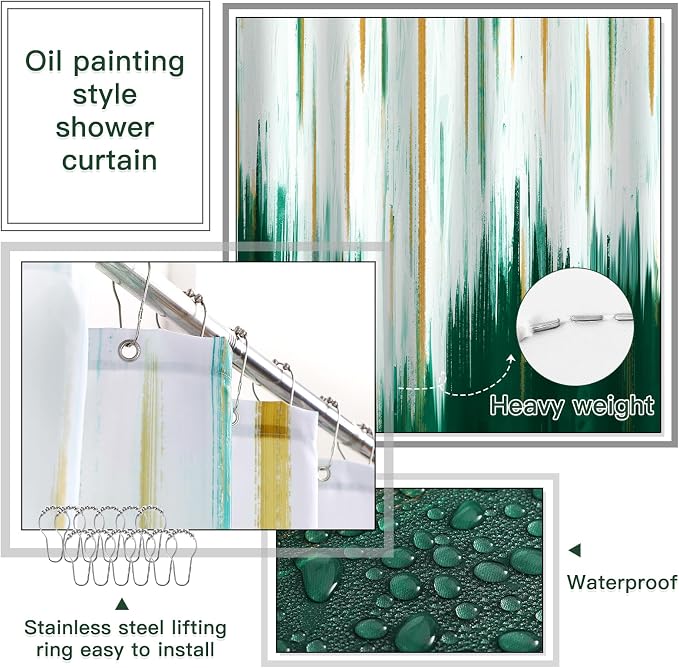32PCS Bathroom Sets with Shower Curtain and Rugs-Dark Green Bathroom Accessories,Non Slip Bathroom Rugs Set with Toilet Lid Cover, Waterproof Shower Curtain, 3PC Soap Dispenser with Trash Can