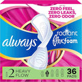 Always Radiant Feminine Pads for Women, Flexfoam Pads with Wings, Size 2, Heavy Absorbency, Lightly Scented, 36 Count