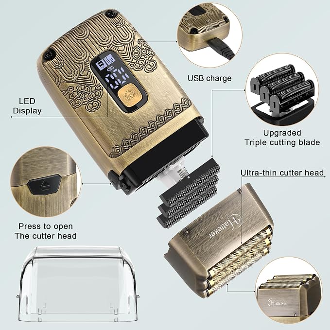 Hatteker Men Waterproof Cordless Beard Trimmer Clipper & Foil Shaver All-in-One Kit