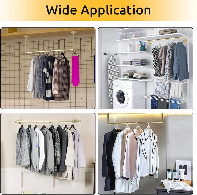 Oroonoko 36 inch Gold Industrial Pipe Clothes Rack,Pipe Garment Rack Hanging Rod Bar for Closet Storage,Laundry Room Up to Max Load 135lbs