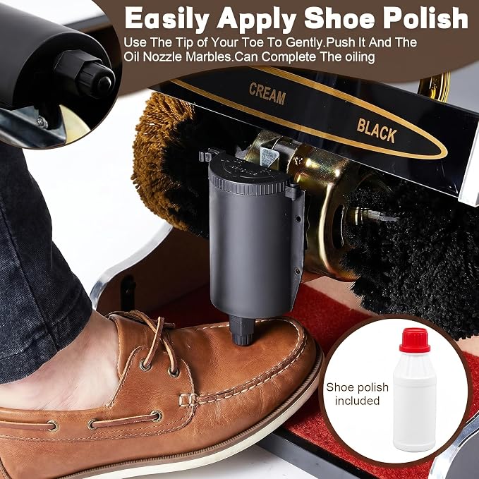Lounsweer Automatic Electric Shoe Polisher Double Combination Brush Plug-in Shoe Buffer with Polish Box Dust Removal and Polishing Clean Kit for Home Hotel Bank Shopping Mall Entrance