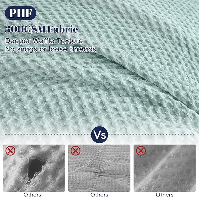 PHF Waffle Weave Duvet Cover Set Queen Size, No Snagging Ultra Soft Luxury Textured Breathable Comforter Cover for All Season 3pcs, Durable Bedding Duvet Set with 2 Pillow Shams, 90"x90",Aqua