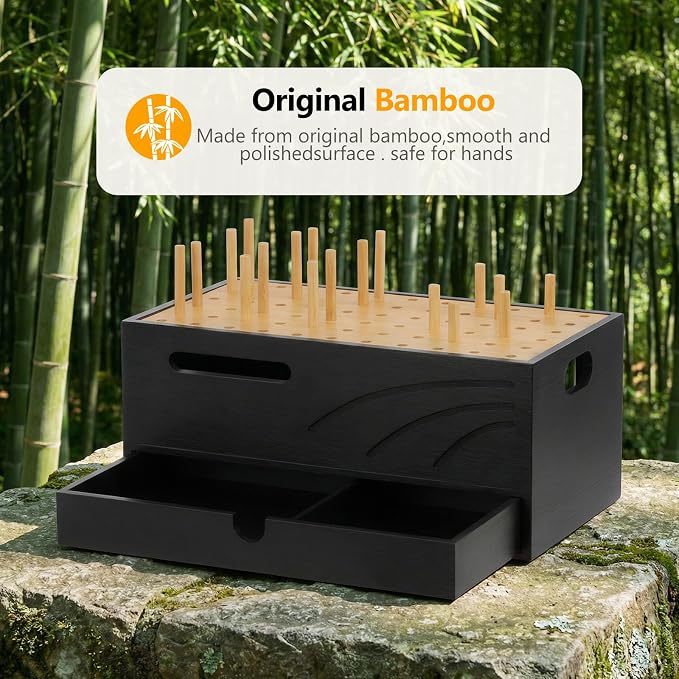 Homde Bamboo Charging Station Organizer: 2 Layer Charger Holder with Drawer for Office Home - Electronic Docking Stand for Multiple Devices, Tablets, Phones （Black）