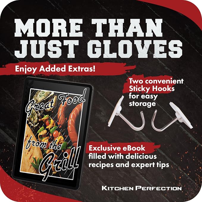 KITCHEN PERFECTION XL Silicone Smoker Oven Gloves-Extreme Heat Resistant BBQ Gloves-Handle Hot Food Right on Your Grill Fryer&Pit|Waterproof Grilling Cooking Baking Mitts|Superior Value Set+3 Bonuses | Waterproof, 5-Finger Design For A Better Grip, for...