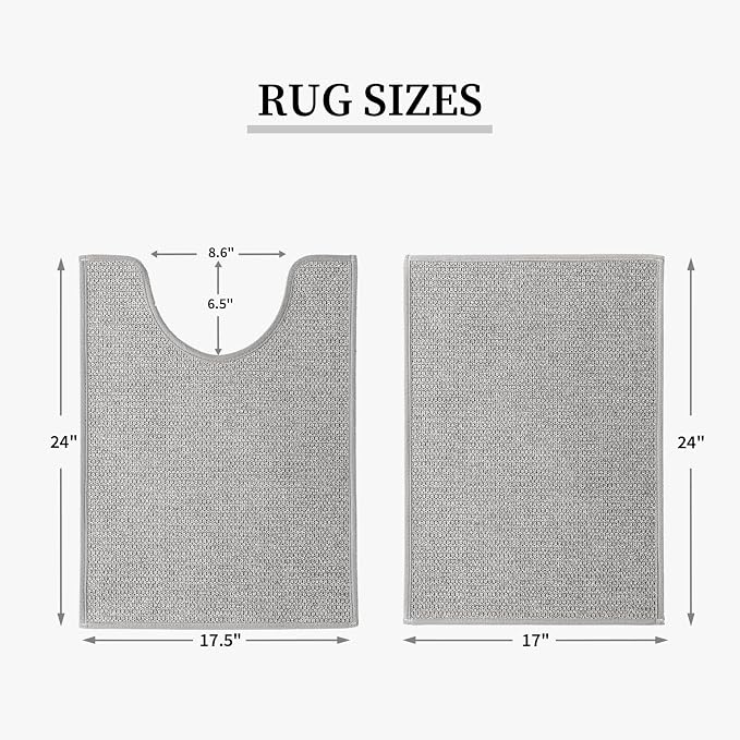 YIHOUSE Gray Bathroom Rugs Sets 2 Piece, Quick Dry Thin Bath Mat with Toilet Rug, Non Slip Absorbent Machine Washable, Bath Rugs for Tub Sink Home Decor (17"x24" + 17.5"x24" U-Shaped)