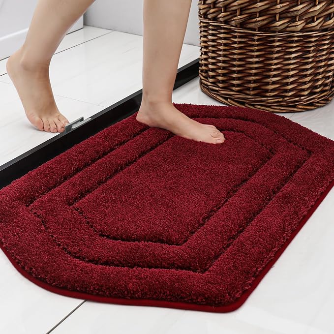 COSY HOMEER Extra Thick Bath Linen Sets Rugs for Bathroom - Anti-Slip Bath Mats Soft Plush Yarn Shaggy 100% Strong Polyester Living Room Bedroom Water Absorbent(Red,24x36 - Inches)
