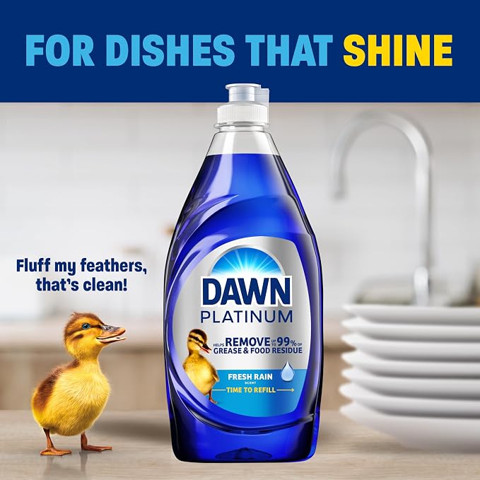 Dawn Platinum Dish Soap, Fresh Rain Scent Liquid Dishwashing Detergent, Powerful Dawn Dish Soap for Tough Grease Removal, 13 oz