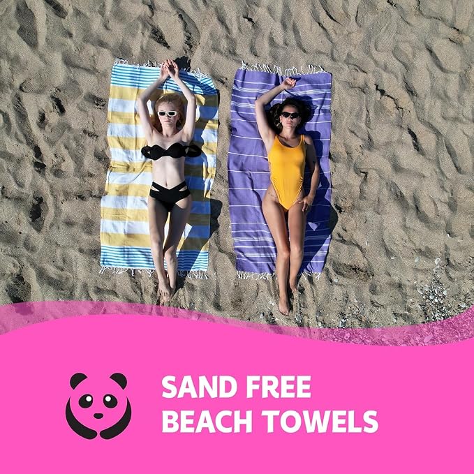 HAVLULAND Turkish Beach Towel Set of 6 Oversized 72x40 100% Turkish Cotton | Soft Hammam Peshtemal, Sand Free, Quick-Dry, Absorbent Bath Towel | Lightweight & Compact for Travel, Pool, Gym, Spa - Purple