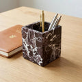 Natural Marble Pen Holder, Square Desk Organizer, Marble Toothbrush Holder, Multi-Functional Makeup Brush Holder, Decorative Storage Cup for Office Vanity Bathroom Kitchen (Rosa Levanto)