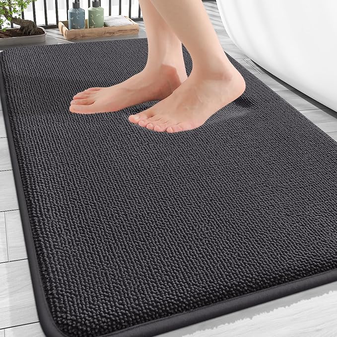 OLANLY Thick Memory Foam Bathroom Rugs 30x20, Absorbent Bath Mat, Dark Grey | Soft Quick Dry Bath Rugs Mats, Non-Slip, Machine Washable Carpet for Bathroom Floor, Tub and Shower, Home Decor Accessories