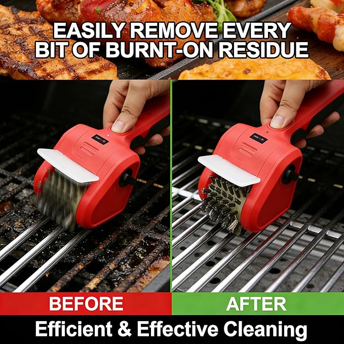 TOOLSPACE Cordless Electric Grill Brush, Rechargeable Grill Cleaner with 2PCS 360° Rotating Brush Heads, 700 RPM Powerful Cleaning for Outdoor Grills, Griddles & Barbecues