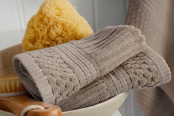 Springtree Home 100% Cotton Bath Towel Set | 4-Pack | Textured | Brown | Absorbent & Quick-Dry Bathroom Towels | Textured and Durable Cotton Towels for Bathroom | OEKO-TEX | Krista Collection