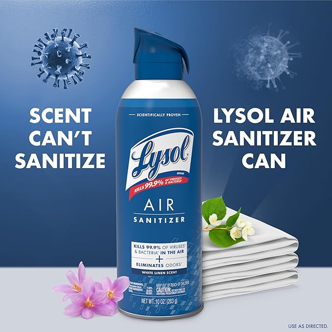 Lysol Air Sanitizer Spray with Bacterial Odor Eliminator for Home & Office, Sanitizing Air Spray, Air Freshener Alternative, White Linen Scent, 10 oz (Pack of 3)