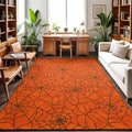 Large Area Rug 5'x7', Orange Halloween Washable Rectangular Area Rugs for Living Room Bedroom Office, Black Spiders Net Classic Gingham Non Slip Kitchen Rug Mats Indoor Floor Accent Throw Carpet