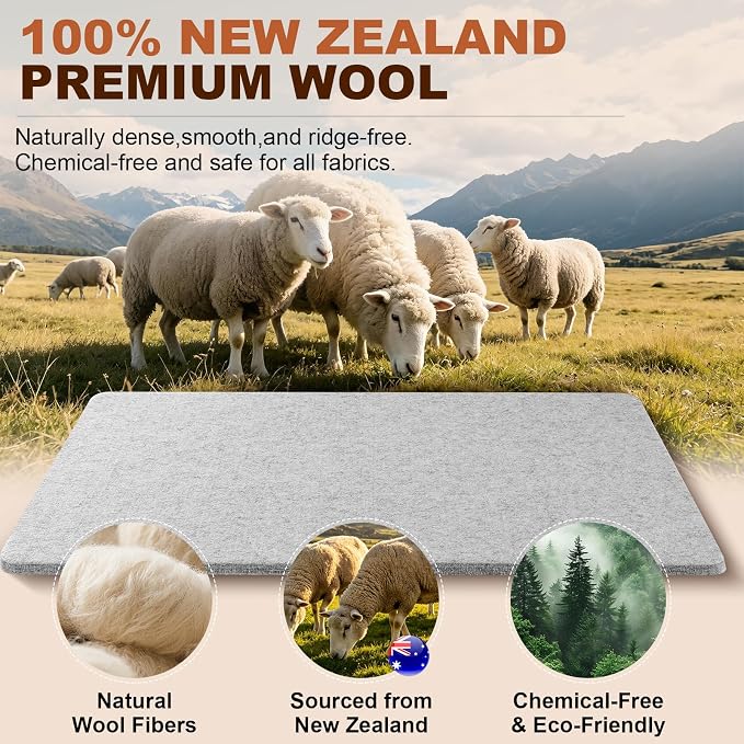 Wool Pressing Mat, 100% New Zealand Wool, 17" x 13.5" Ironing Mat | for Quilters and Sewing Enthusiasts, Complete Craft Kit with Essential Accessories for Quilting, Sewing & Fabric Projects