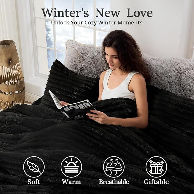 Sasttie Twin/Twin-XL Comforter Set 2 Pieces - Super Soft Fleece Comforters Twin/Twin-XL Size, 1 Luxury Warm Fuzzy Marshmallow Comforter with 1 Pillow Case, Faux Fur Bedding Set, Black
