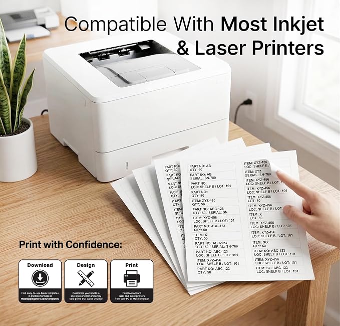 3 7/16" X 2/3" Matte White Printable Labels (500 Sheets, 15000 Stickers) File Folder, Address, Mailing Labels for Laser & Inkjet Printers - Spartan Industrial Template R012