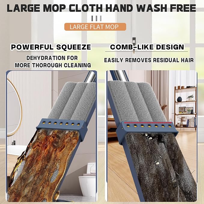 2025 New Large Flat Mop with 6 Reusable Mop Head Dry and Wet, Flat Mop and Bucket Set, Adjustable Handle Self Wringing Flat Mops, 360 Rotation Flat Mop (White with 6pcs Mop Head)