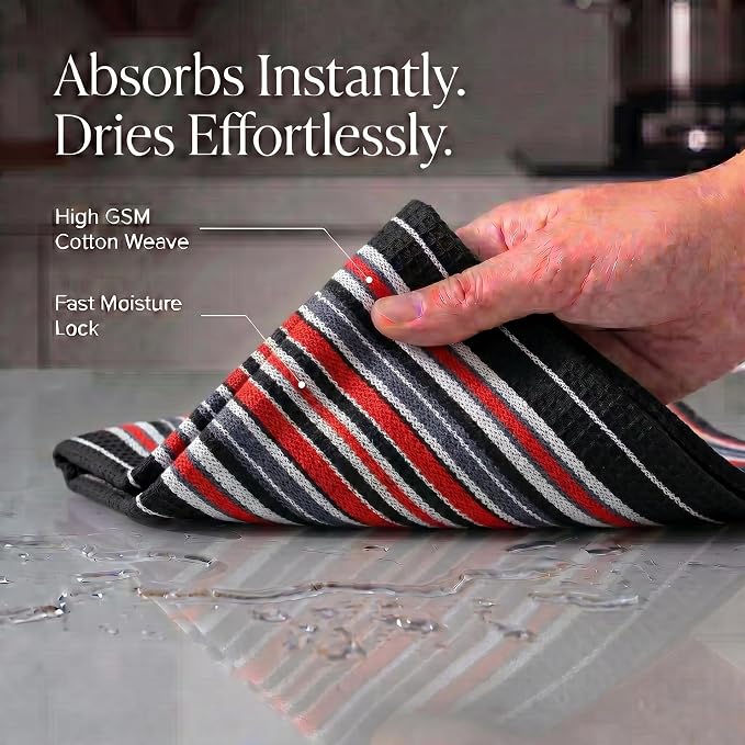 Urban Villa Kitchen Towels Cotton Dish Towels 20”x30” (Set of 6) Black