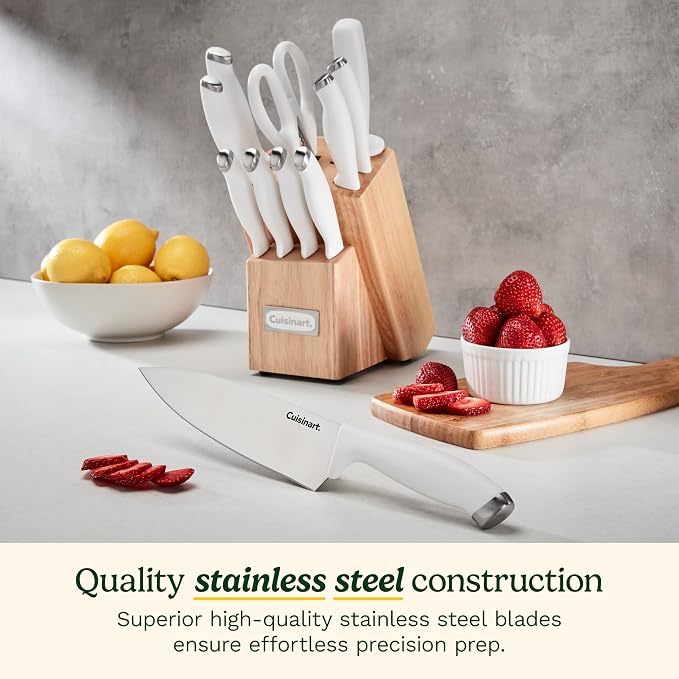 Cuisinart Block Knife Set, 12pc Cutlery Knife Set with Steel Blades for Precise Cutting, Lightweight, Stainless Steel, Durable & Dishwasher Safe, C77SSW-12P