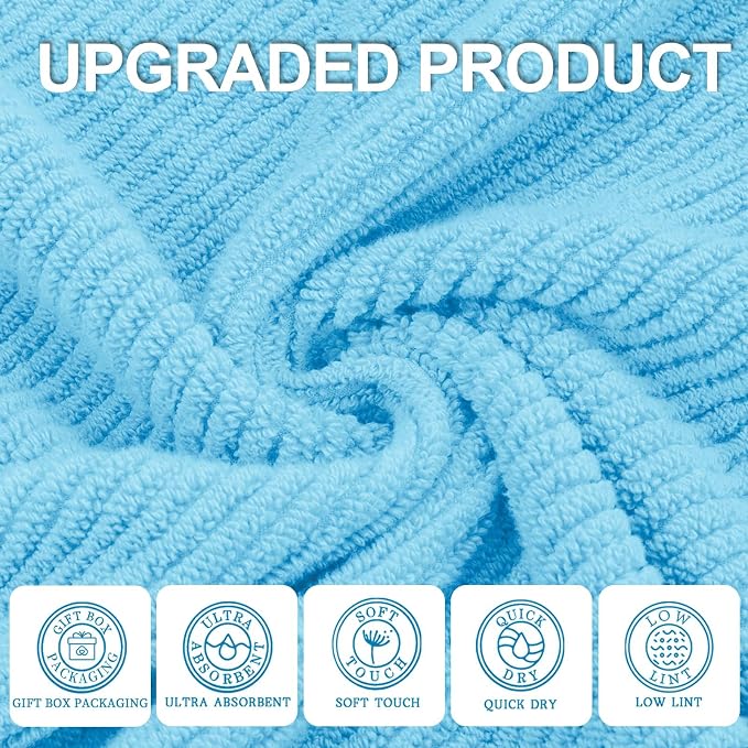 VOOVA & MOVAS Bath Towels 4PC, 100% Cotton, 30x56 in, Ocean Blue | Quick Dry, Thick, Soft, Absorbency, Bathroom Essentials, Suitable For Household Bathroom, Spa, Guest Room
