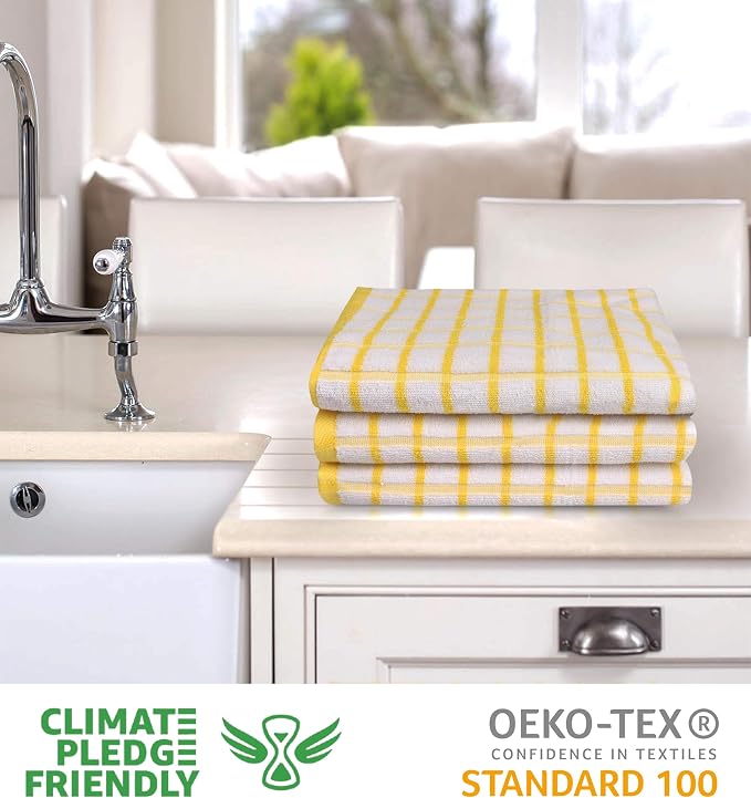 Urban Villa Kitchen Towels Cotton Dish Towels 20”x30” (Set of 3) Yellow Wht