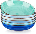 vancasso Bonita 38 oz Ceramic Pasta Bowls Set of 6, Microwave & Dishwasher Safe, 8.5 Inch Elegant Shallow Bowls Set for Pasta, Salad, & Soup – Large Capacity Pasta Plates Sets, Blue