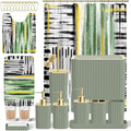 Bathroom Set - Bathroom Accessory Set, Sage Green Bathroom Set, 26PC Bathroom Sets with Shower Curtain and Rugs, Toilet Brush, Trash Can, Qtip Holder & Bathroom Soap Dispenser Set