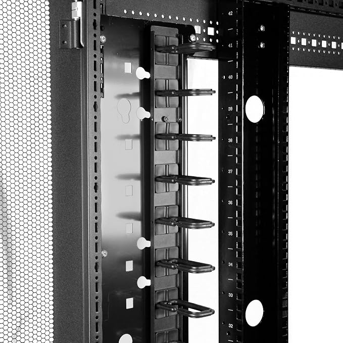 StarTech 20U Vertical Server Rack Cable Manager, D-Ring, 2.8ft (CMVER20UD) | Network rack cord manager panel, D-ring hooks, 2.8ft (0.85m) wire organizer, Improves airflow and passive cooling, Steel