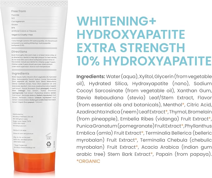 Himalaya Botanique 10% Nano Hydroxyapatite Toothpaste, Mint, 3 oz | nHA Hydroxyapatite Supports Enamel Strength & Integrity, Fluoride Free, Great for Sensitive Teeth, Whitening, SLS Free, Vegan