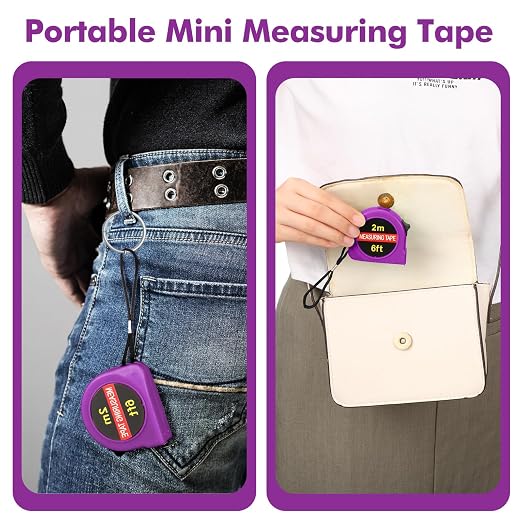 Copkim 50 Pcs Small Tape Measure Bulk 6 Ft 2M Mini Measuring Retractable Metric Tape Measure and Inch, Portable Easy to Read Measurement for Adults Prizes Construction Tool Party Favors(Purple)