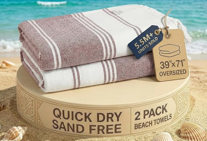 LANE LINEN Beach Towels for Women, Super Absorbent, Durable - Fired Brick | 2 Pack Large Beach Towels Oversized - Pre-Washed, No-Shrink Sand Free - Quick Dry, Lightweight Travel Towel, 39"x71", Soft