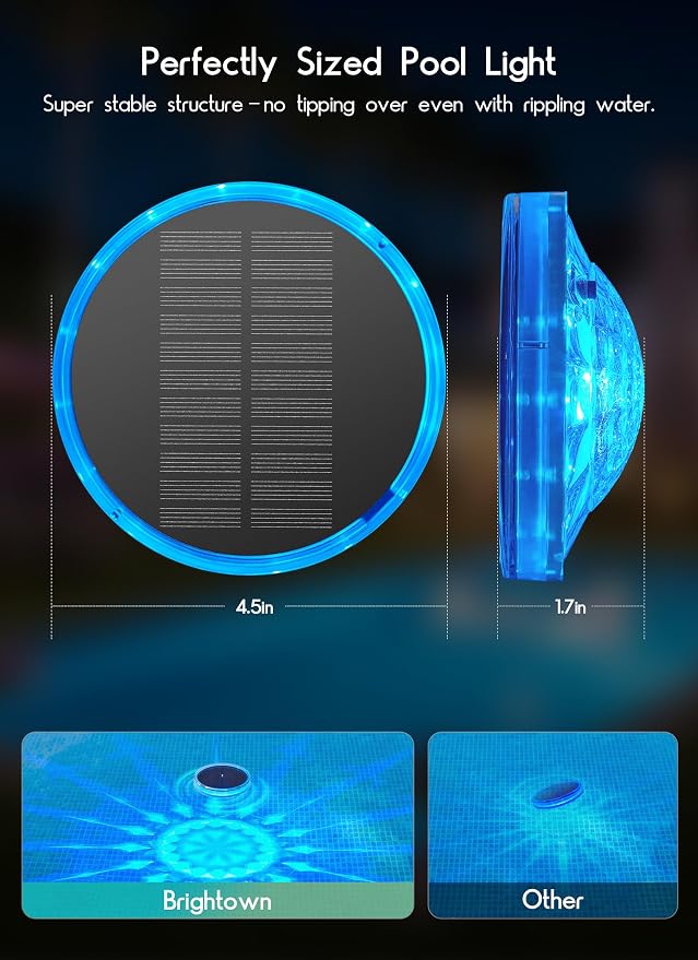 Solar Floating Pool Lights 1 Pack, Remote Control RGBWW 12 Lighting Modes | 3 Dimming & Timing IP68 Waterproof, Floating Solar Pool Lights for Above Ground Pools Inground Pool Accessories