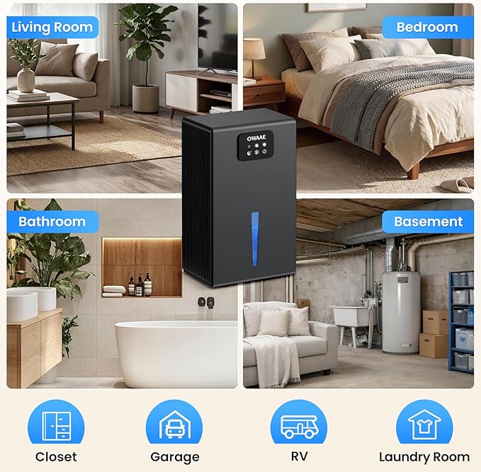 Dehumidifier, 1000 sq.ft Quiet Dehumidifiers for Home Bedroom Basement Bathroom with 95oz Water Tank, Sleep Mode, Auto Shut-Off 7 Colors LED Light, Grey