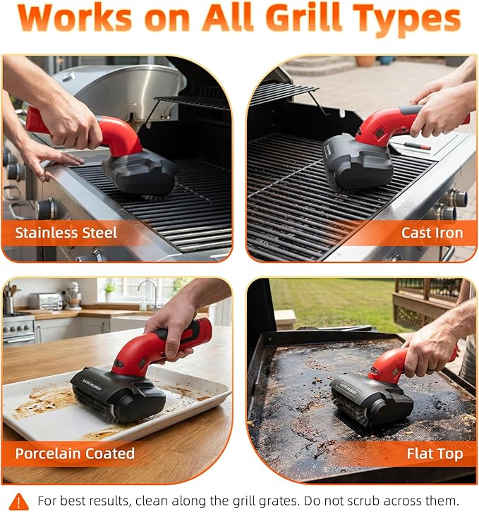 Electric Grill Brush for Outdoor, Upgraded BBQ Grill Cleaner with 3 Heads, 1200 RPM Speed, 304 Stainless Steel Bristle, Cordless & Type-C Rechargeable Grill Cleaning Tool