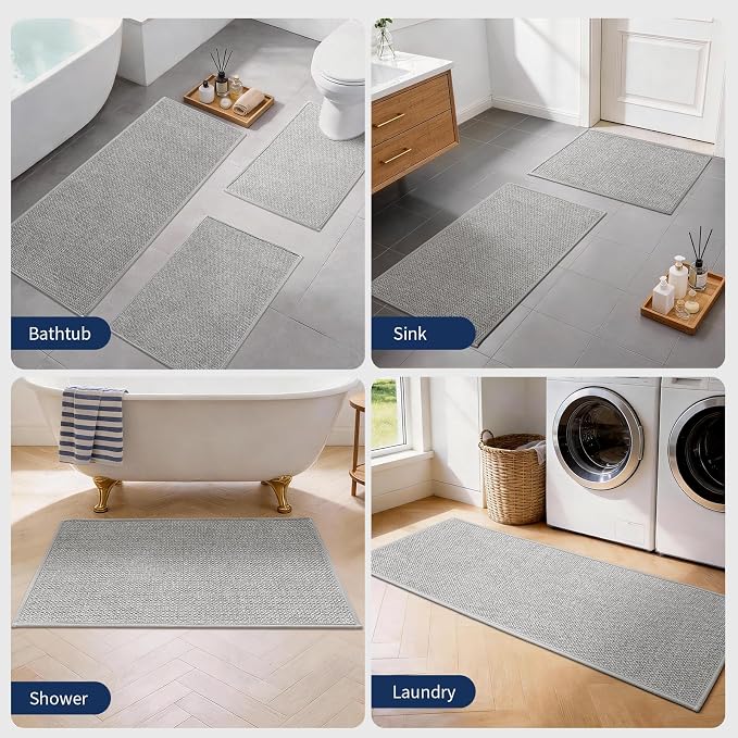 YIHOUSE Gray Bathroom Rugs Sets 2 Piece, Quick Dry Thin Bath Mat, Non Slip Absorbent Machine Washable, Bath Rugs for Bathtub Sink Home Decor (17"x24" + 17"x32")