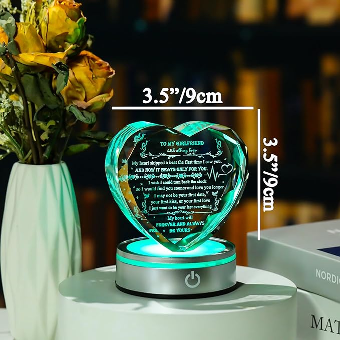 Qianwei Gifts for Girlfriend from Boyfriend Unique - Personalized Crystal Heart Gifts for My Girlfriend Who Has Everything - Birthday Anniversary Wedding Valentines Day Present Ideas for Her