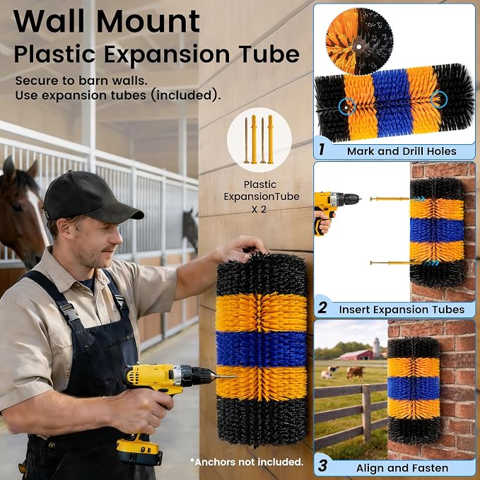 17" x 7.9" Livestock Scratching Brush for Horse, Wall-Mount Grooming and Massage Scratch Brushes for Cow Donkey Goats Horse Sheep, with 8 Screws for Back Itch Relief & Keep Cleaning (1Pcs)