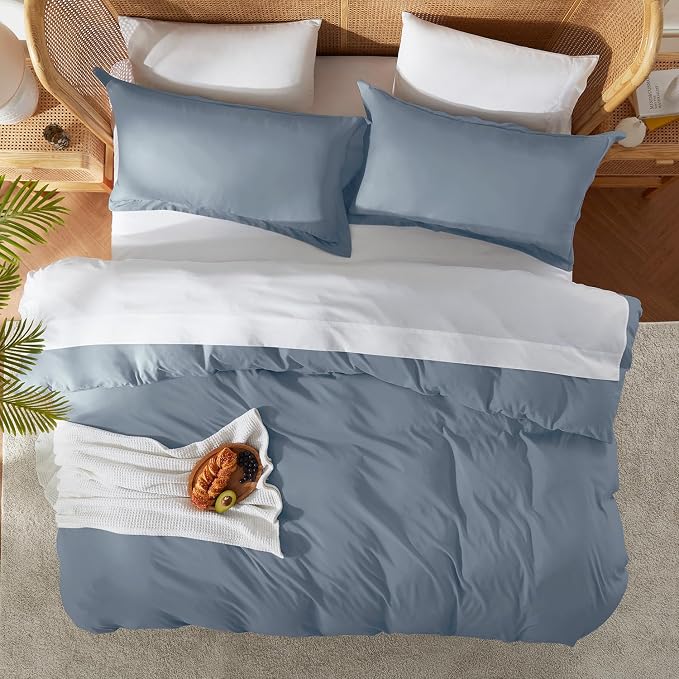 Nestl Stone Blue Duvet Cover Full Size - Soft Double Brushed Full Size Duvet Cover Set, 3 Piece, with Button Closure, 1 Duvet Cover 80x90 inches and 2 Pillow Shams