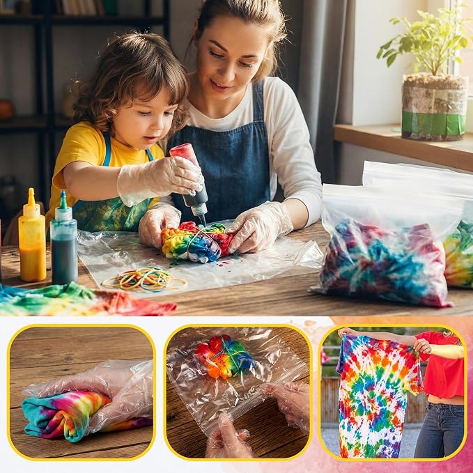 2000 Pcs Rubber Bands Kit for Tie Dye Projects Craft Project Colorful Elastic Rubber Band with 200 Pairs Gloves 200 Sealed Bags for Office Supplies Tie Dye Accessories